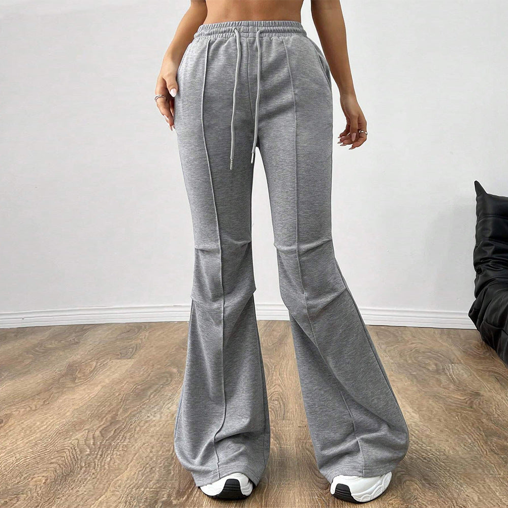 Damen Jogginghose Elastischer Bund Ausgestellt Bein Schwarz - Norvielle
