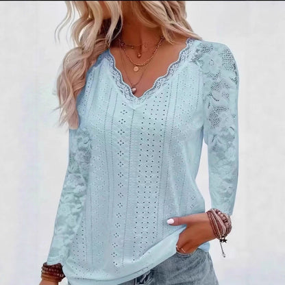 Damen Oberteil Spitzenbesatz V-Ausschnitt Elegantes Design