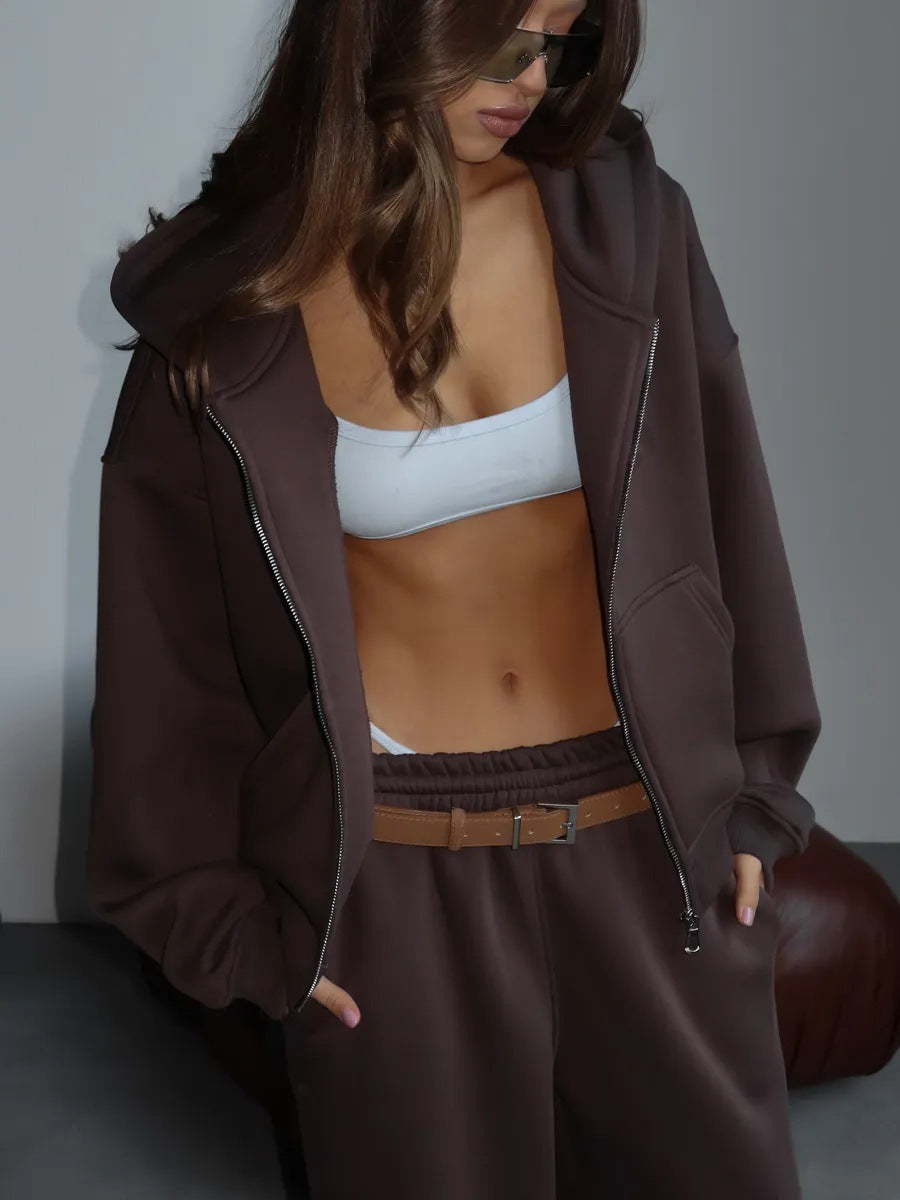 Damen Oversize-Jacke mit Reißverschluss und weiten Hosen Norvielle