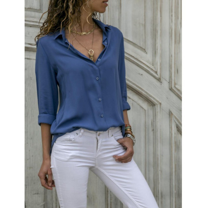Damen Bluse Lockere Moderner Schnitt Knopfdetails