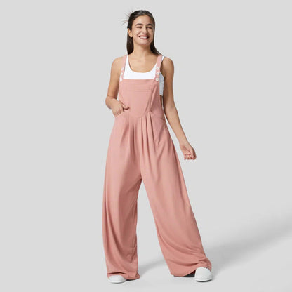 Damen Jumpsuit Weites Bein Elegantes Knopf-Design Schwarz - Norvielle