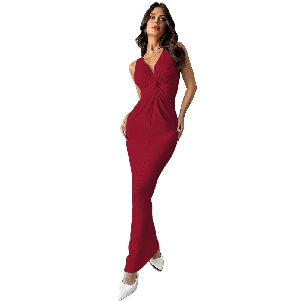 Damen Maxikleid Wickel-Design U-Boot-Ausschnitt Norvielle