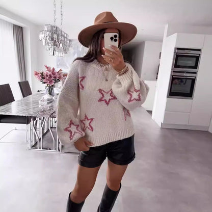 Damen Strickpullover Sternenmotiv Kuschelig Norvielle