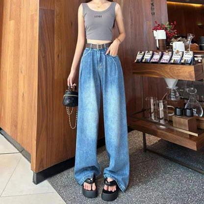 Damen Weite Jeanshose Hochbund