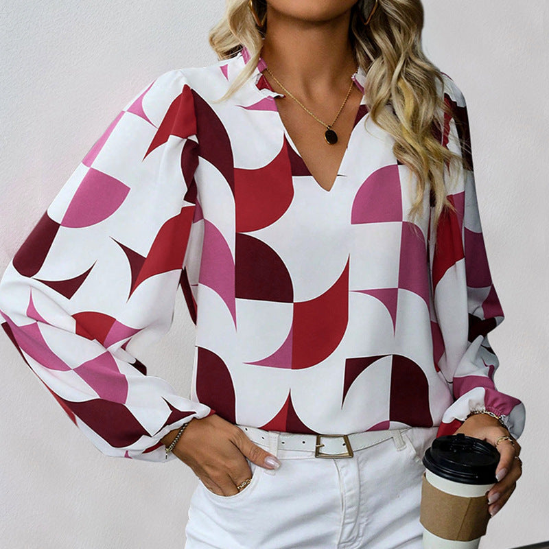 Damen Bluse Geometrisches Muster Lässiger Schnitt Norvielle