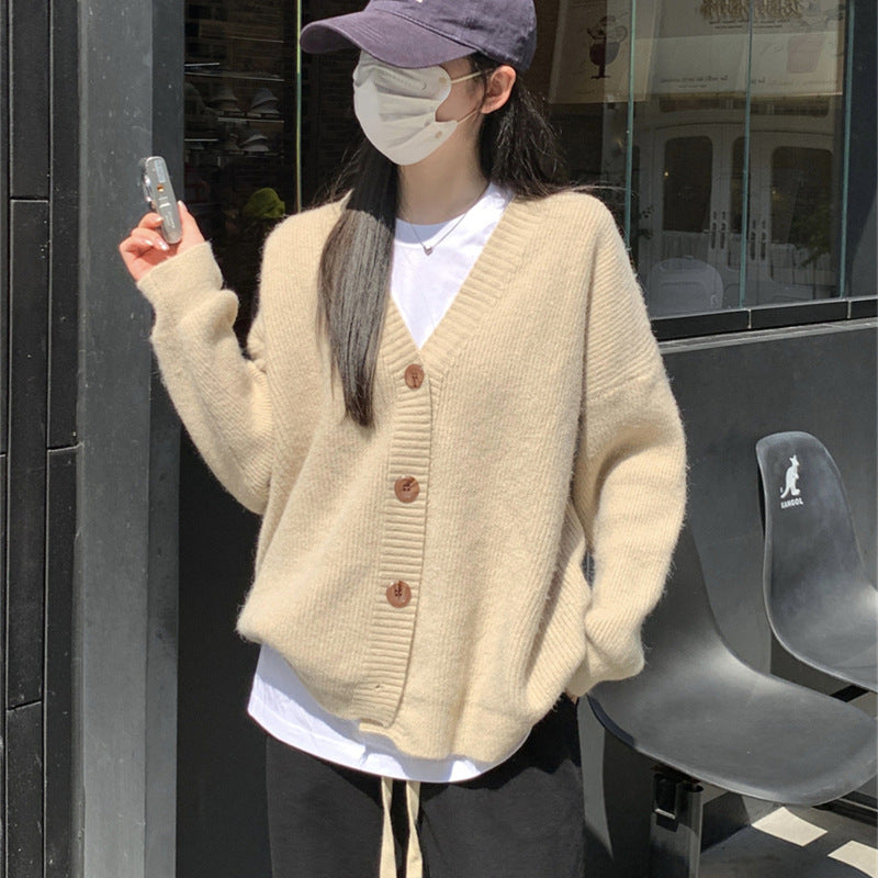 Damen Oversized Strickjacke Große Knöpfe Lässiger Schnitt