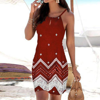 Damen Minikleid Tribal-Print Verstellbare Träger Sommer Norvielle