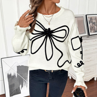 Damen Strickpullover Floral Norvielle Hochkragen