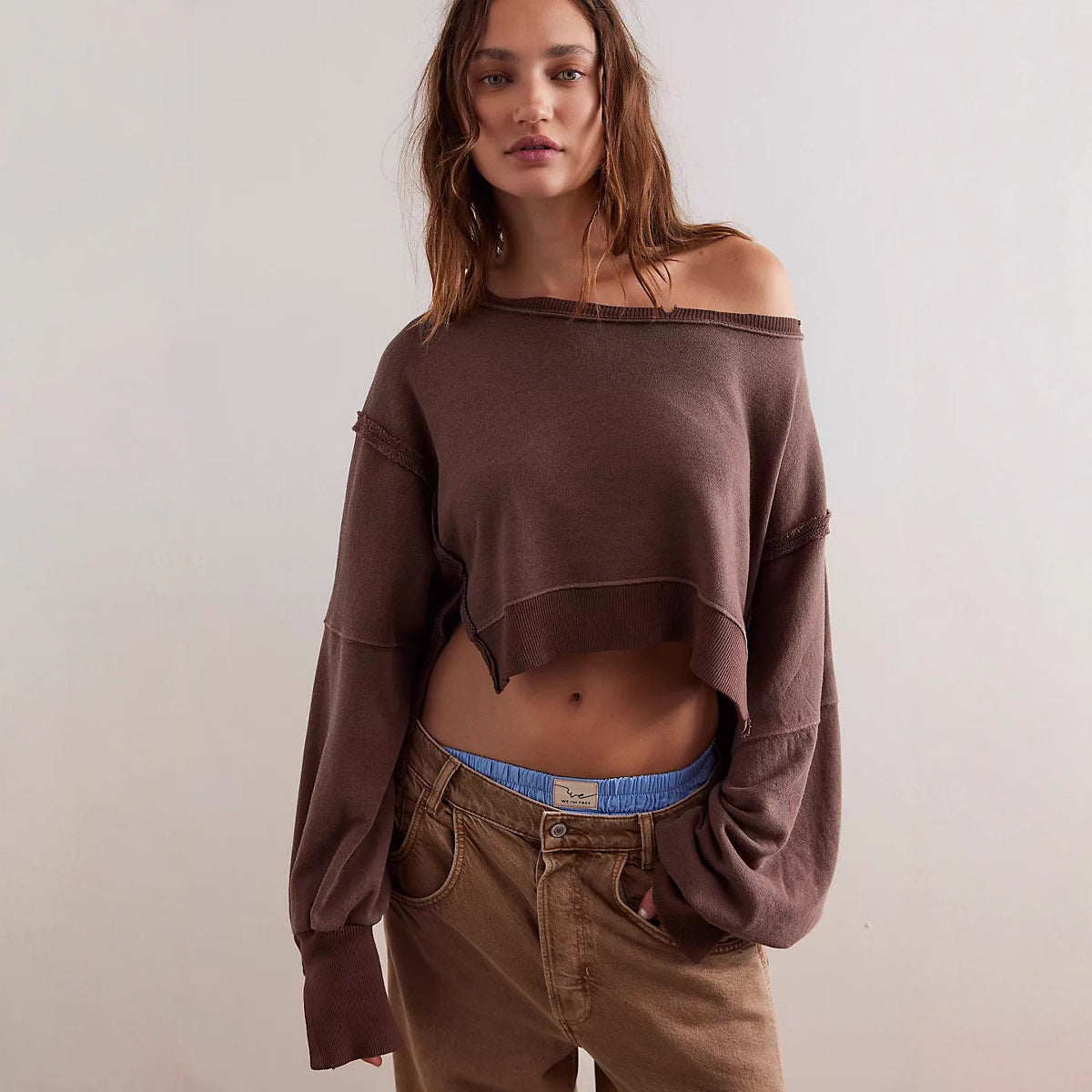 Damen Cropped Sweatpullover Weite Ärmel Norvielle - Norvielle