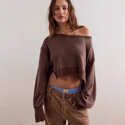 Damen Cropped Sweatpullover Weite Ärmel Norvielle - Norvielle