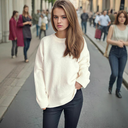 Damen Oversized Strickpullover Weicher Baumwollmix Lässiger Schnitt