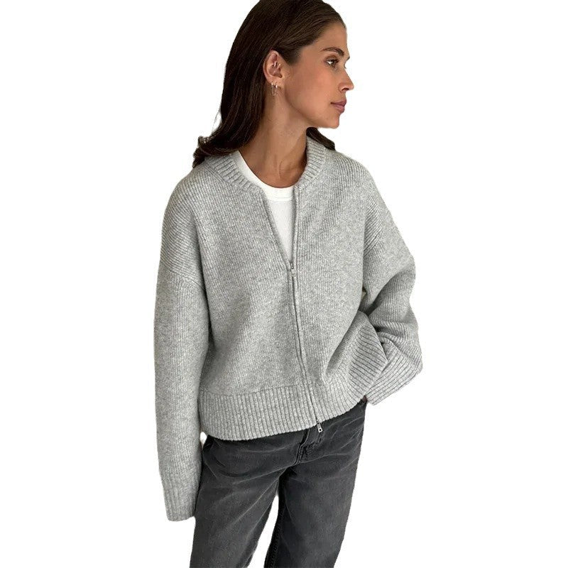 Damen Oversized Strickjacke Reißverschluss Norvielle