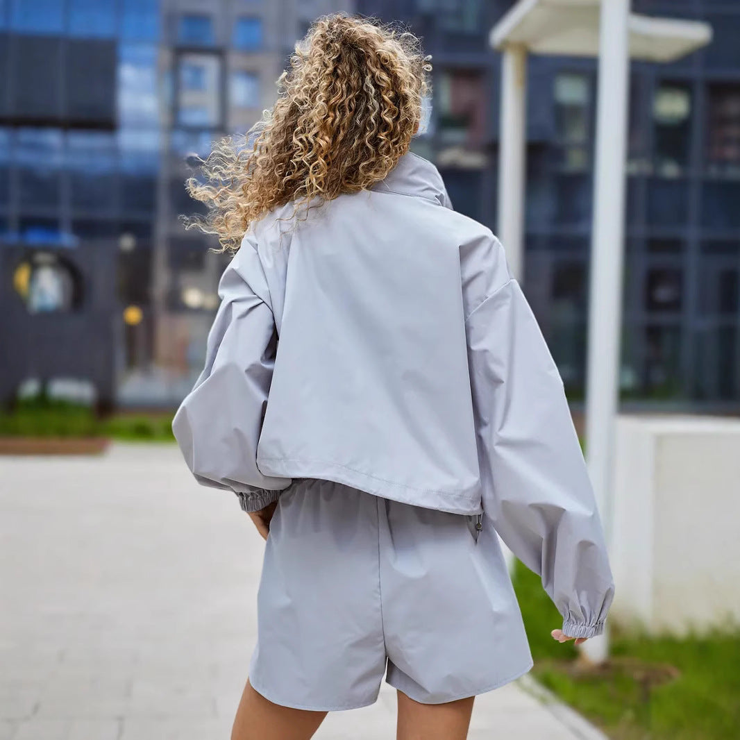 Damen Sportset Blousonjacke Lässige Shorts Norvielle