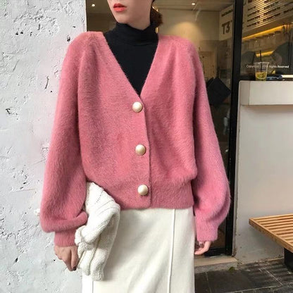 Damen Strickjacke Kuschelig Große Knöpfe Norvielle