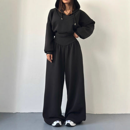 Damen Sport-Loungewear-Set Cropped Hoodie Weite Hose