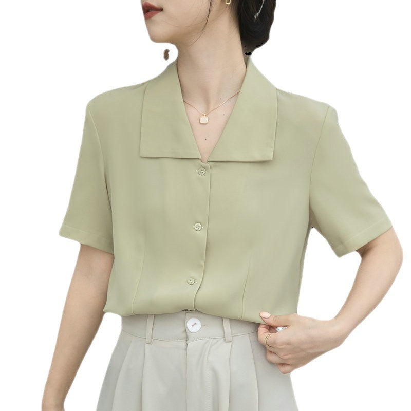 Damen Kurzarmbluse Moderner Kragen Elegantes Knopfdesign Norvielle