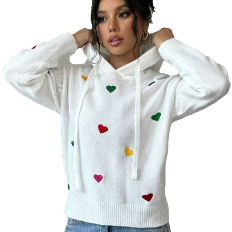 Damen Hoodie Kapuze Bunt Herzdesign
