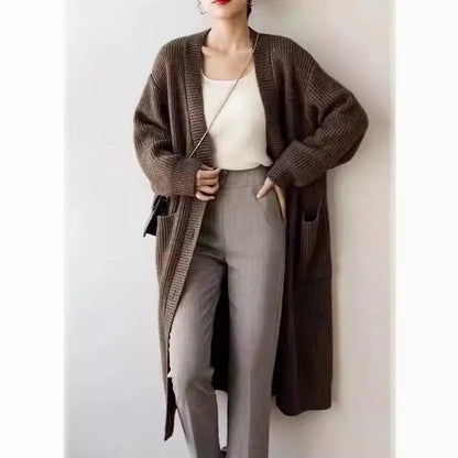 Damen Strickcardigan mit Taschen und Knöpfen Beige