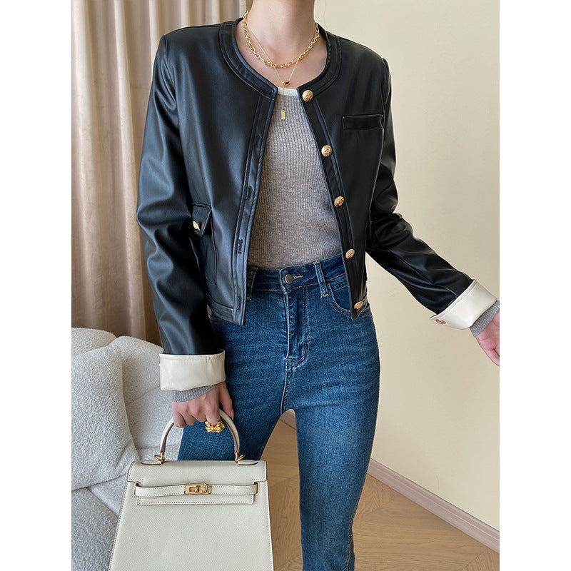 Damen Kunstlederjacke Diagonalschnitt