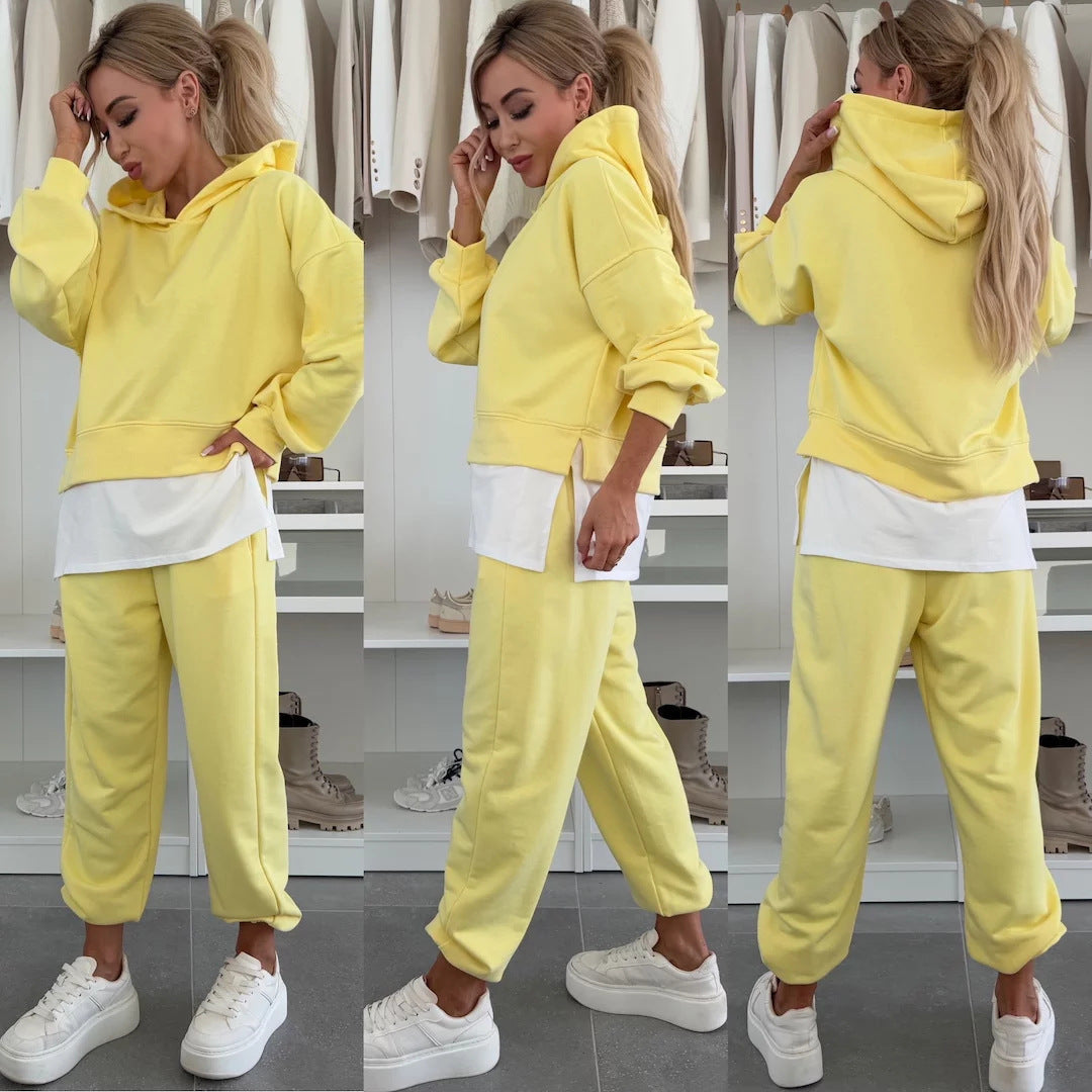 Damen Freizeitanzug Kurz Hoodie Jogginghose Elastisch Grau