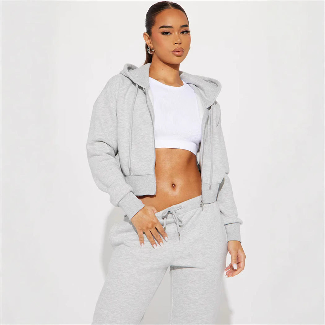 Damen Sweatset Cropped Hoodie Weite Hose Norvielle
