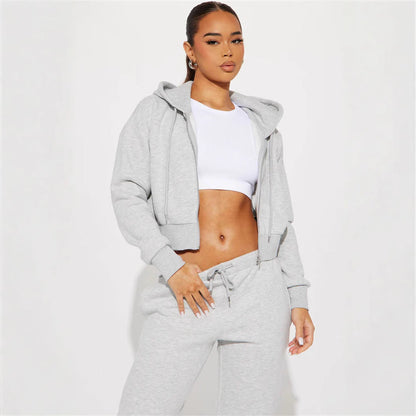 Damen Sweatset Cropped Hoodie Weite Hose Norvielle