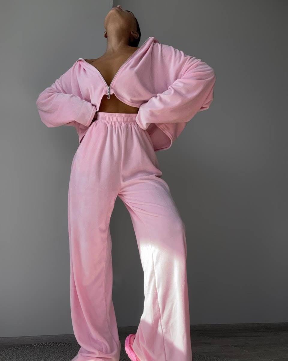 Damen Fleece-Loungewear-Set Hochkragen Weite Passform Norvielle