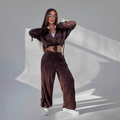 Damen Lounge-Set Crop-Hoodie und weite Hose Norvielle - Norvielle