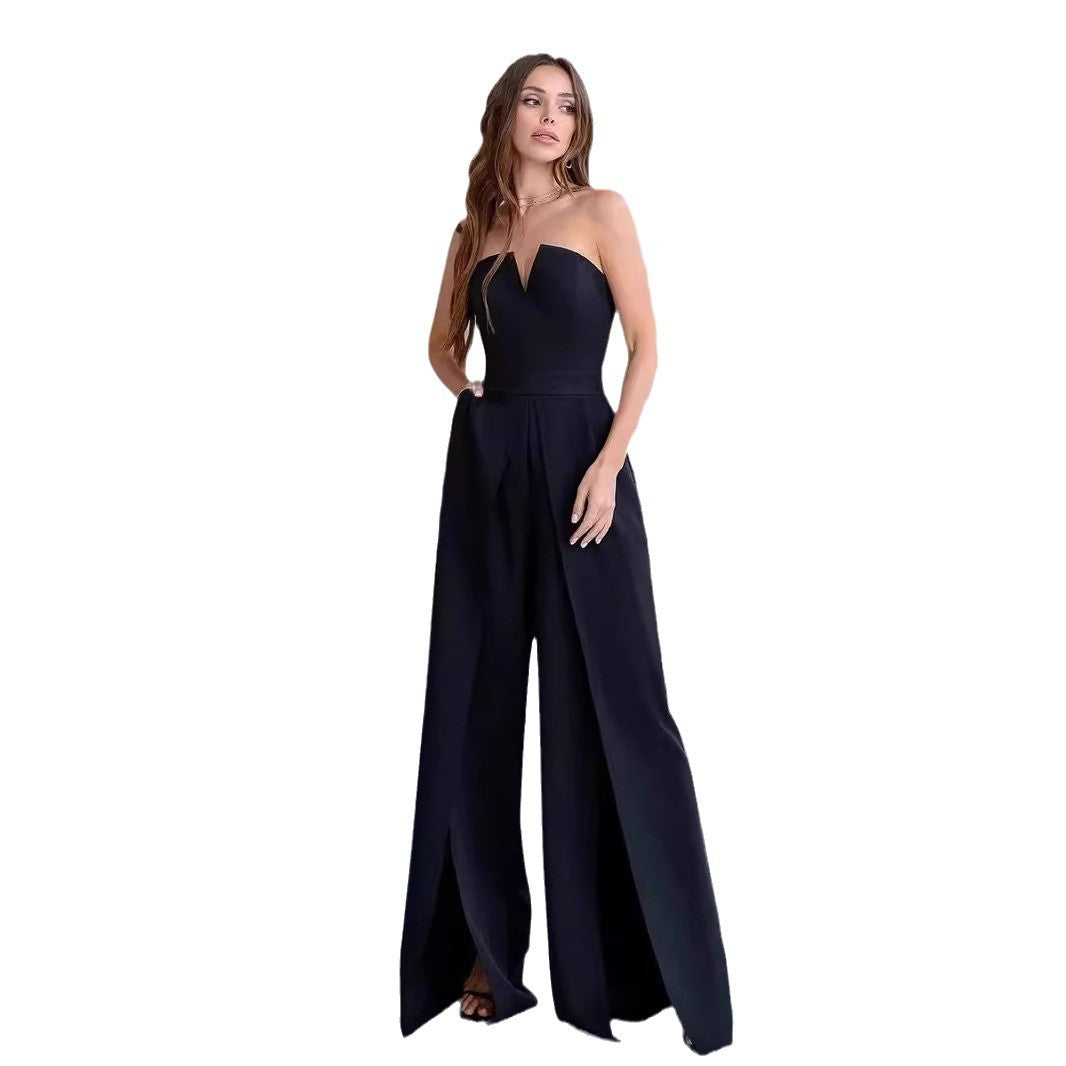 Damen Jumpsuit mit V-Ausschnitt und schwingendem Bein