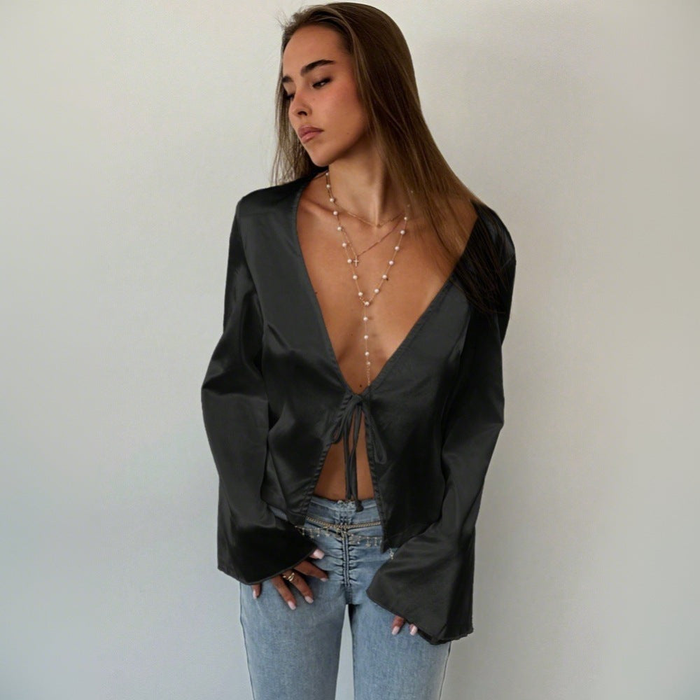 Damen Bluse V-Ausschnitt Lässig Norvielle