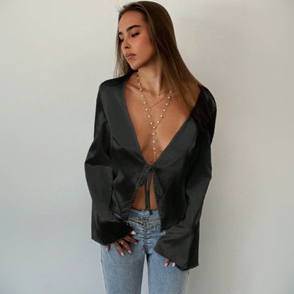 Damen Bluse V-Ausschnitt Lässig Norvielle
