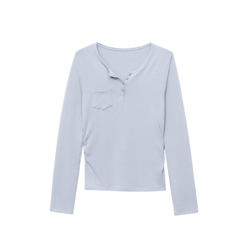 Damen Langarmshirt mit Knöpfen und Brusttasche Norvielle