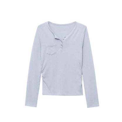 Damen Langarmshirt mit Knöpfen und Brusttasche Norvielle