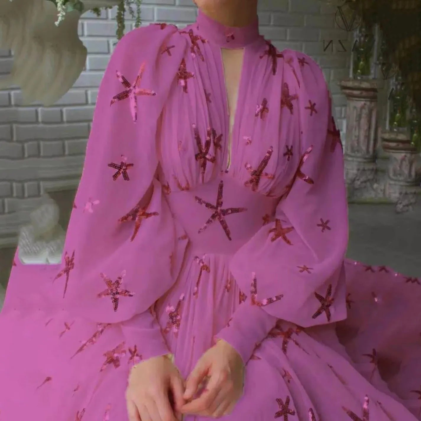 Damen Abendkleid mit Pailletten und Transparenz Norvielle