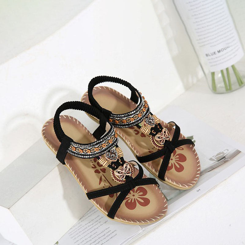 Damen Sandalen Elastikriemen Slip-On Beige