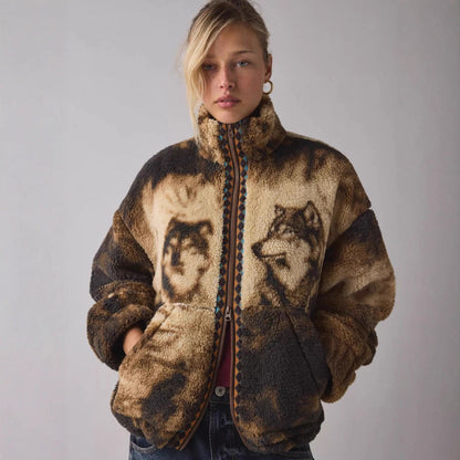 Damen Fleecejacke Tiermotiv Hochkragen Norvielle