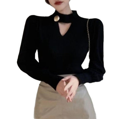 Damen Pullover V-Ausschnitt Dekorativer Knopf Leicht Norvielle