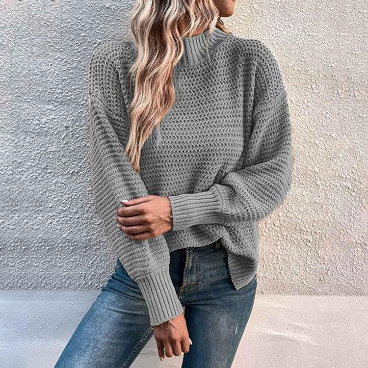 Damen Strickpullover Hochkragen Strukturmasche Norvielle