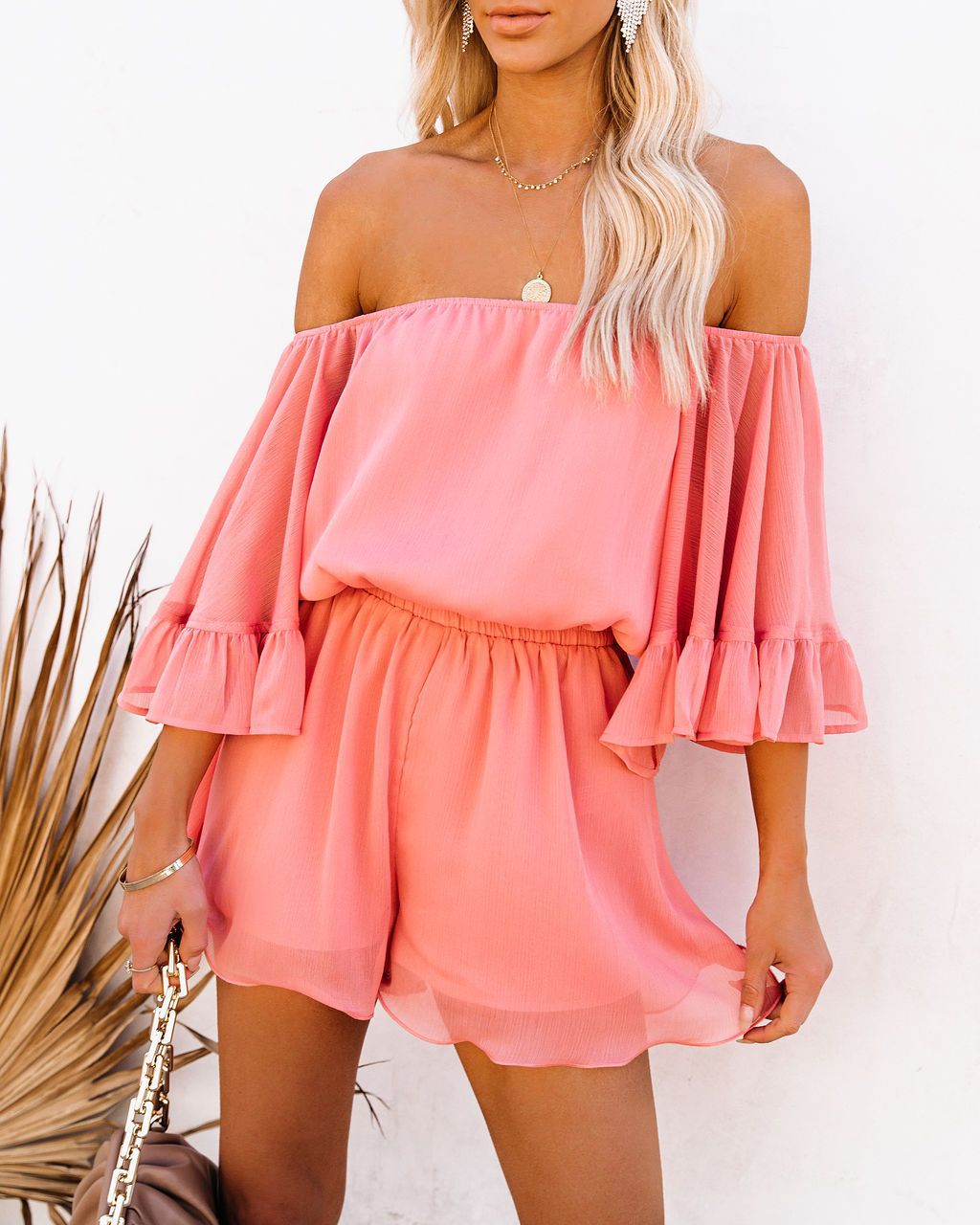 Damen Kurzoverall Off-Shoulder Voluminöse Ärmel Norvielle