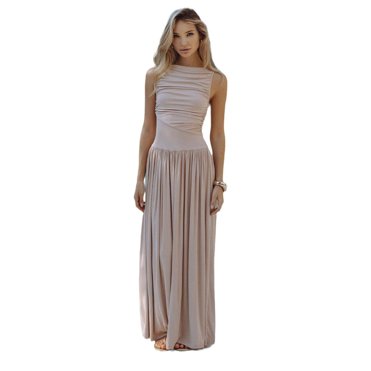 Damen Maxikleid Faltenwurf Hoher Taillenbund Norvielle