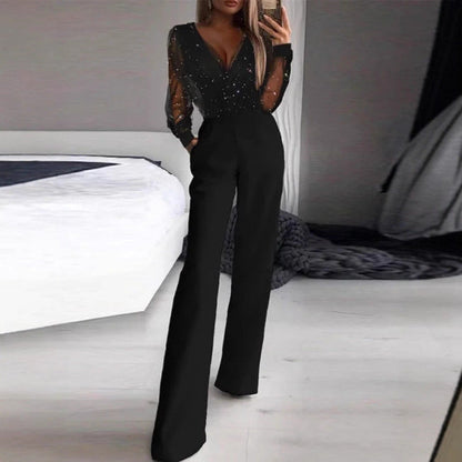 Damen Jumpsuit Elegante Bluse Transparent Schimmernd Norvielle