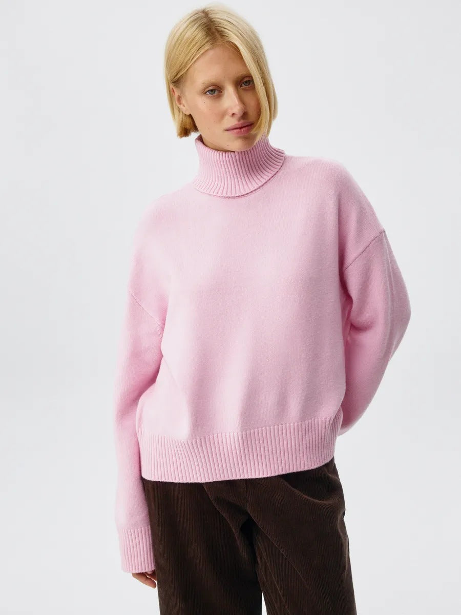 Damen Rollkragenpullover Oversized Rippstruktur Beige
