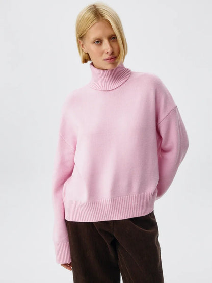 Damen Rollkragenpullover Oversized Rippstruktur Beige