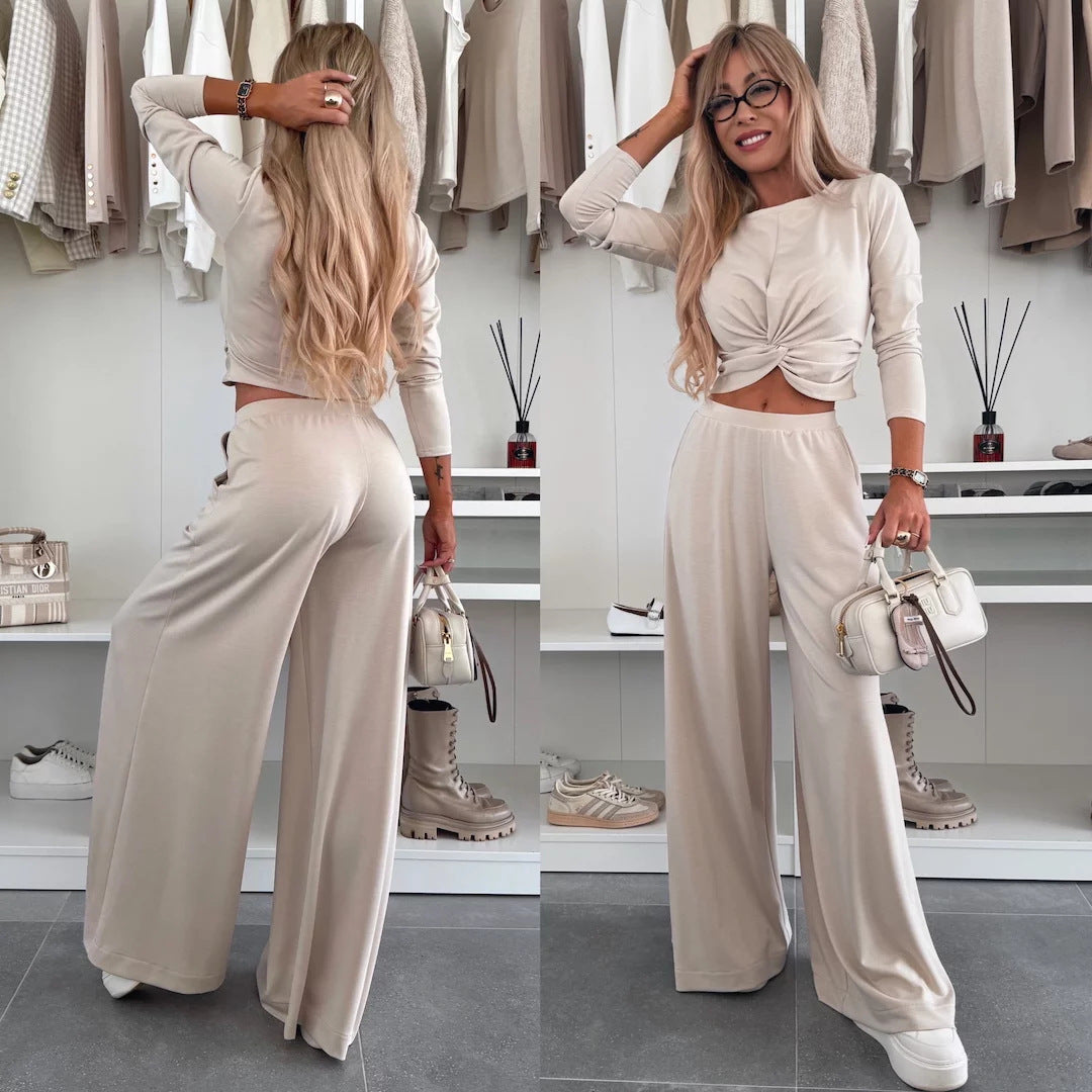 Damen Freizeit-Set Crop-Oberteil Weite Hose Norvielle - Norvielle