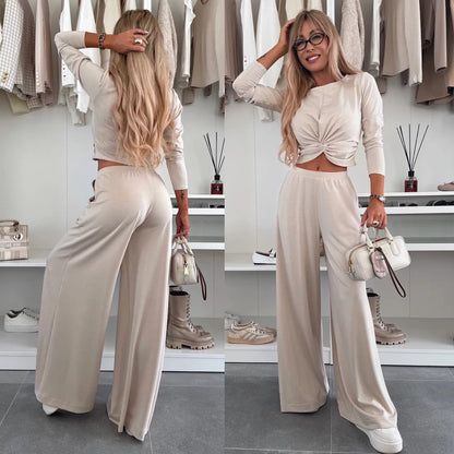 Damen Freizeit-Set Crop-Oberteil Weite Hose Norvielle - Norvielle
