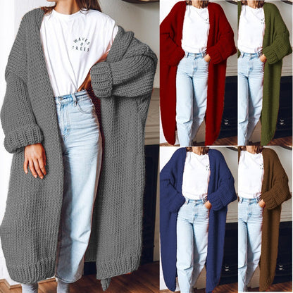 Damen Grobstrick Cardigan Oversized Bequem Schwarz - Norvielle