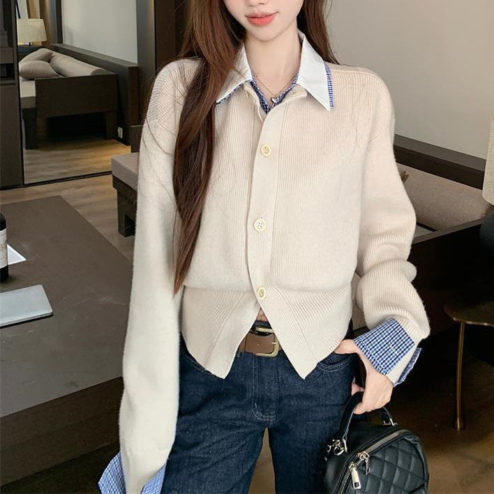 Damen Strickcardigan Große Knöpfe Überschnittene Ärmel Beige - Norvielle