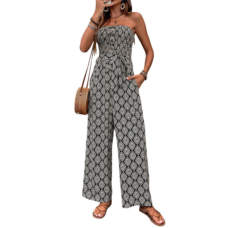 Damen Jumpsuit Boho-Muster Elastischer Bund Norvielle