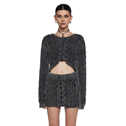 Damen Grobgestricktes Crop- Set Minirock Norvielle - Norvielle