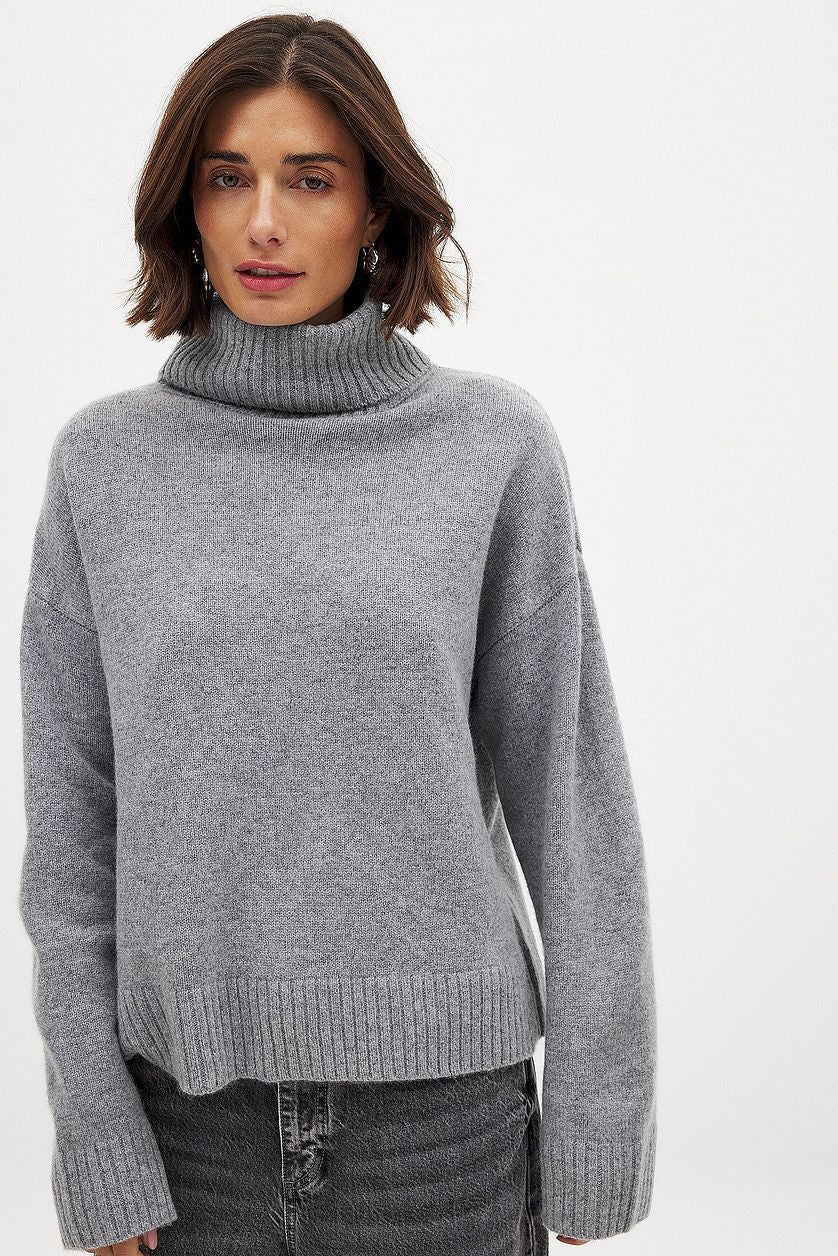 Damen Rollkragenpullover Feines Strickmaterial Beige